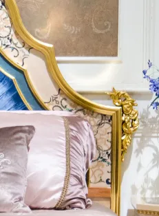 European Design Classical Luxury Solid Wood Bed with Matching Footstool - Royal Blue