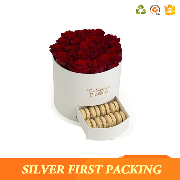 Silver First Customized luxury cardboard round flower gift box rose box wholesale