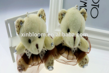 hot-selling lovely promotional 10cm height seated checked dressing key-chain hanging plush teddy bear pendant with diamond