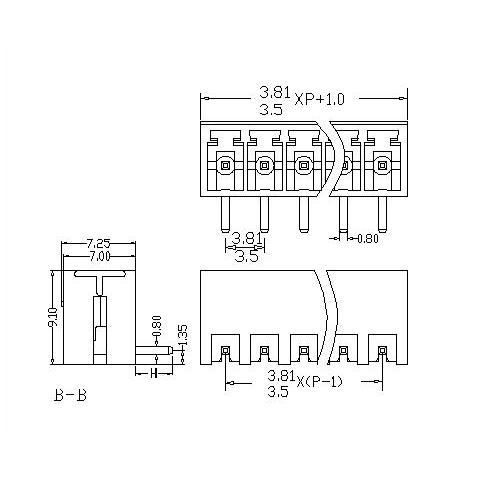 AT2500R-3.5／3.81XXXX-FG Plug-in Terminal Block Close Right-Angle Pitch3.5／3.81 