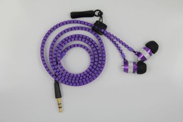 Purple 3.5mm In-ear Metal Zipper Wired Earphone For Ipad Iphone Mobile Phone