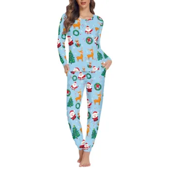 Cute Snowman and Deer Christmas Pajama Set for Women