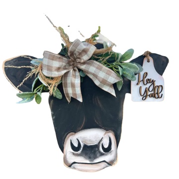 Handcrafted Wood Farm Cow Head Door Welcome Sign for Indoor/Outdoor Use