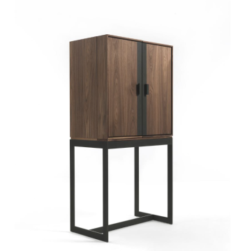 Modern Walnut Wood Samara Dresser with Metal Base and Mirror for Bedroom