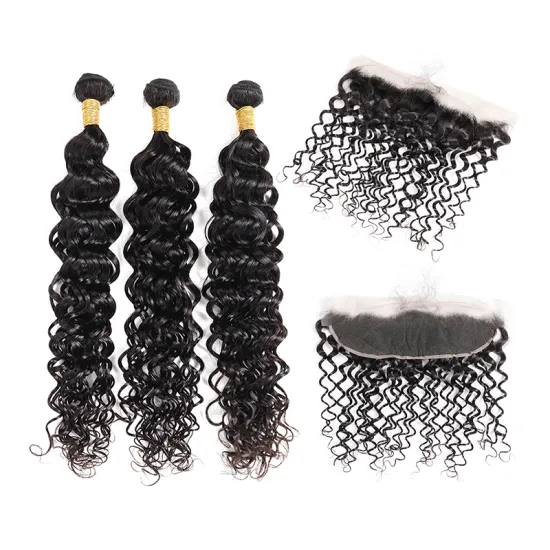 10a 12a 100% brazilian human hair water wave human hair extensions natural wave hair bundles 8-32 inches with 13*4 lace frontal