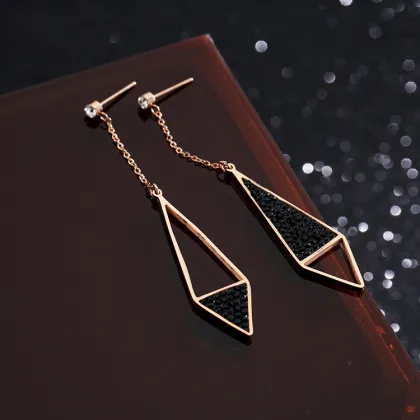 Long Black Swarovski Crystal Drop Earrings