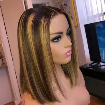 180% Density Cambodian Human Hair 4x4 Short Bob Gluless Lace Front Closure Human Hair Wigs