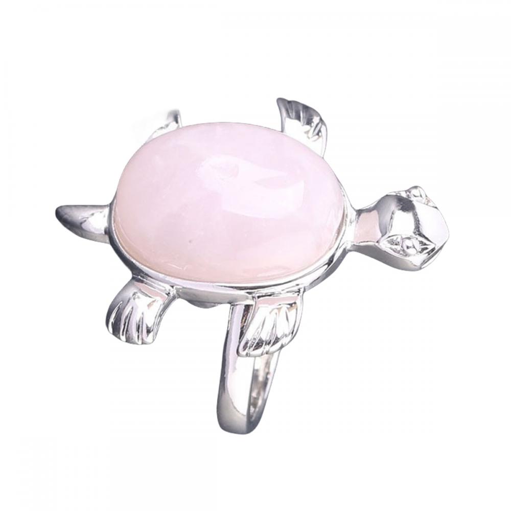 Anillos de tortuga de piedra natural forma gemita forma ovalada ver anillo de tortuga para hombres mujeres cuarzo de cristal anillo ajustable aniversario cumpleaños