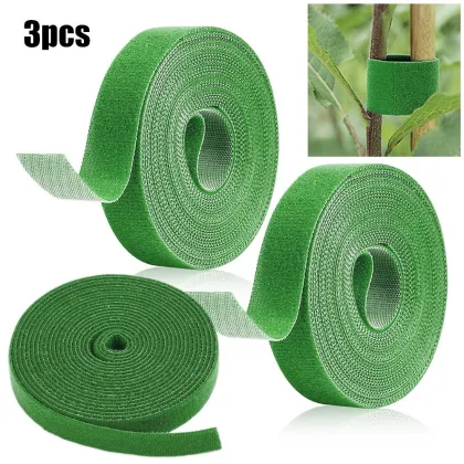 Green Garden Twine & Plant Ties - Nylon Bandages & Hooks for Bamboo Cane Support