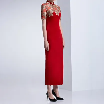 2016 New Red Prom Long Evening Dress Chinese Qipao