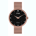 Reloj de pulsera de estrella de moda de malla de oro rosa