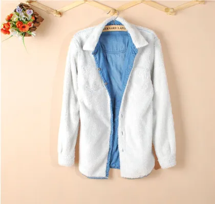 Women's fleece lining denim shirt