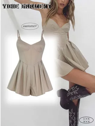 Ladies' Stretch Corset Pleated Mini Dressy Romper