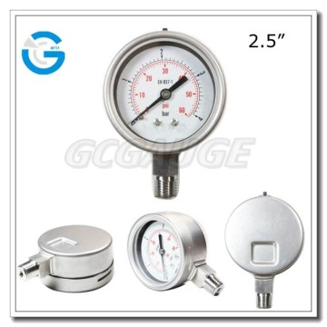 High quality 63mm all stainless steel Suction pressure gauge with bottom connection