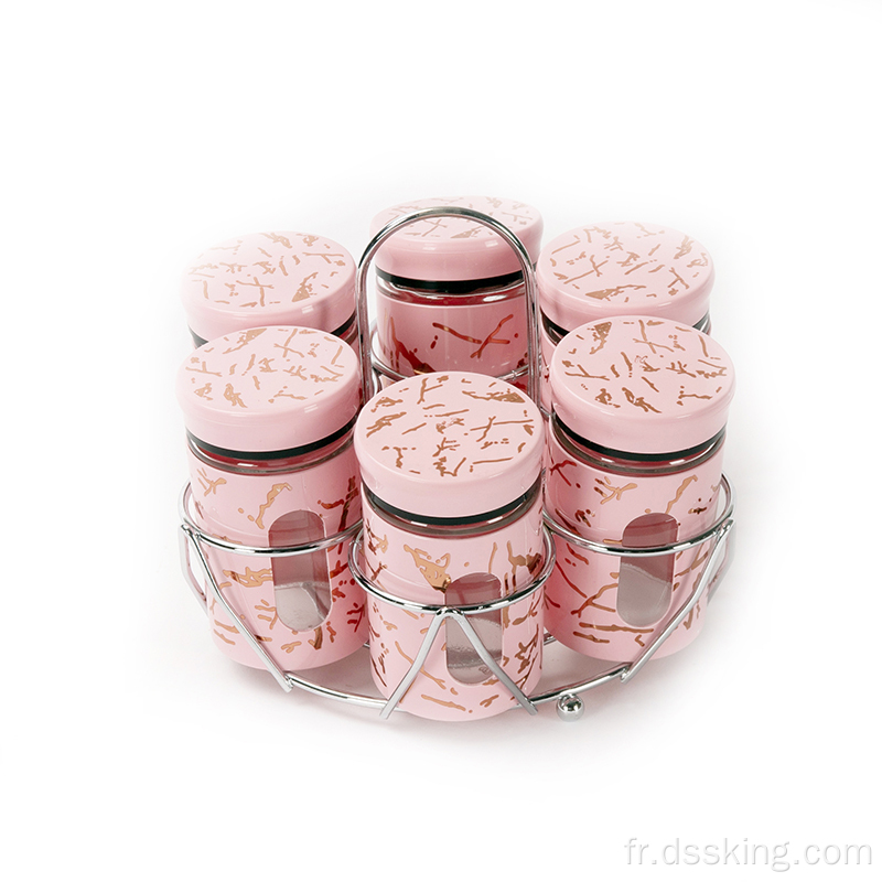 cuisine en plastique épice pott en verre pot épice avec rack rose de café rose cube de sucre 150 ml