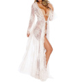 Femmes Sexy Long Lace Robe Sheer Robe