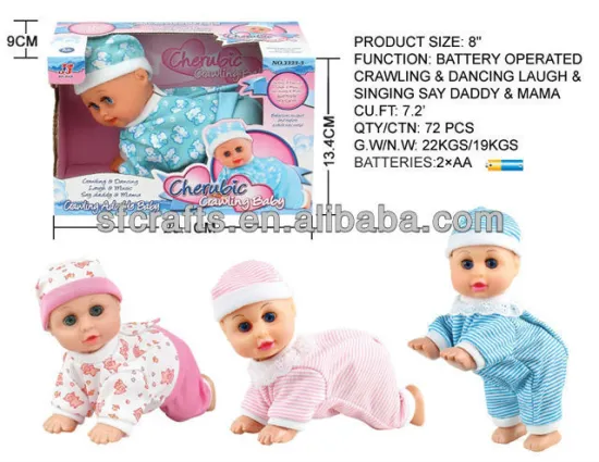8 inch battery operated crawling baby with IC sound and music,Electric crawling baby crying singing and dancing