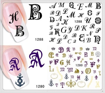 2015 hot sale eco friendly high quality gold matellic letters map nail art sticker decoration