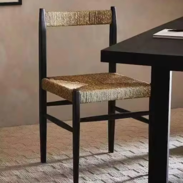 Wooden Dining Chairs with Rattan Back and Soft Cushions for Kitchen and Restaurant