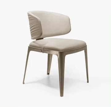 Modern Light Luxury Stainless Steel Dining Chair with Leather Water Corrugated Back