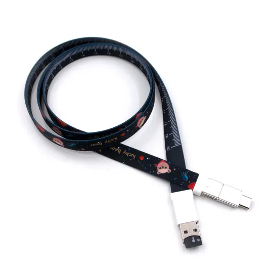 Yijiashishang 3 In 1 USB Cable Lanyard Type C Charger Cord Cartoon Printed Mobile Phone Fast Charging Polyester Wire Micro Charging Cable