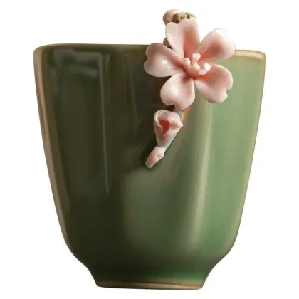 Ceramic Retro Handmade Flower Teacup for Kung Fu Tea Set