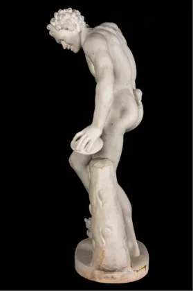 Hand-Carved White Marble Discus Thrower Statue