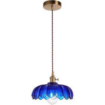 Pendant Lamp Dining Room Blue Petal Glass Shade