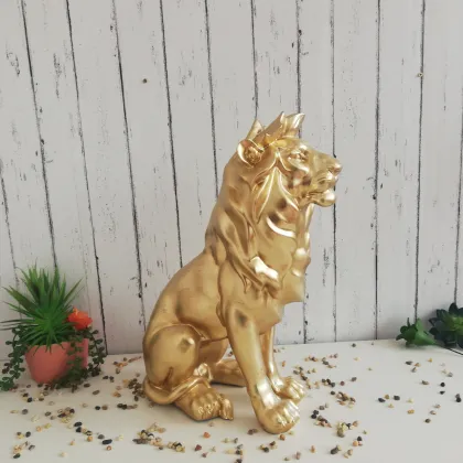 Life Size Resin Lion Figurine with Golden Finish - Factory Made