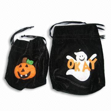 Fabric Gift Bag, Made of Velvet, Drawstring as Fastener, for Halloween Decorations and Pouch Package