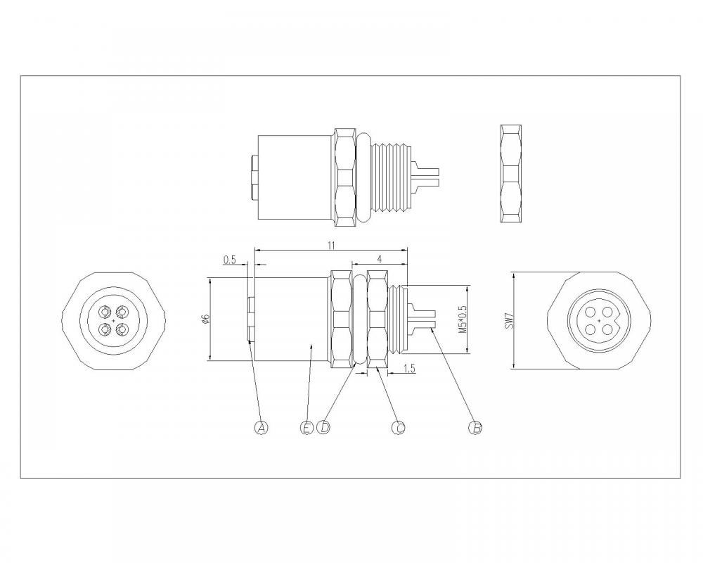 M5 2-4p wasserdichte weibliche Drahtseite