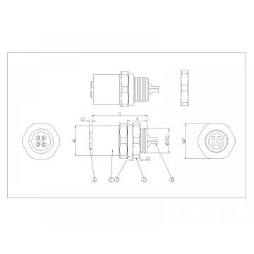 M5 2-4P Waterproof Female Wire Side