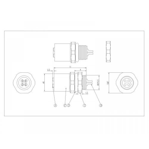 M5 2-4P Waterproof Female Wire Side