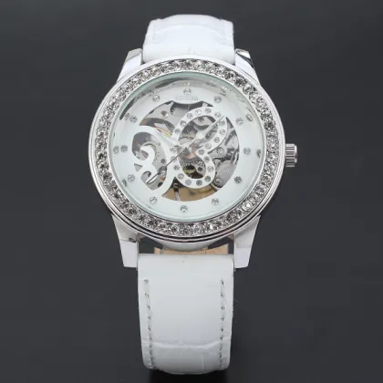 winner women watch with diamong setting skeleton design watch