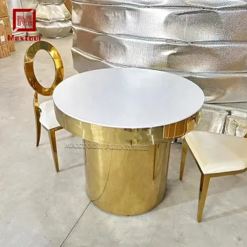 GEMMA Modern Gold PVC Plastic Round Wedding Cake Table for Events