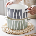 Moderna ciotola di ramen personalizzata in porcellana ciotola set padella in ceramica con manici blu e verde