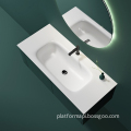 Oleah Modern White Wall-Hung Wash Basin: Durable Solid Surface Bathroom Sink