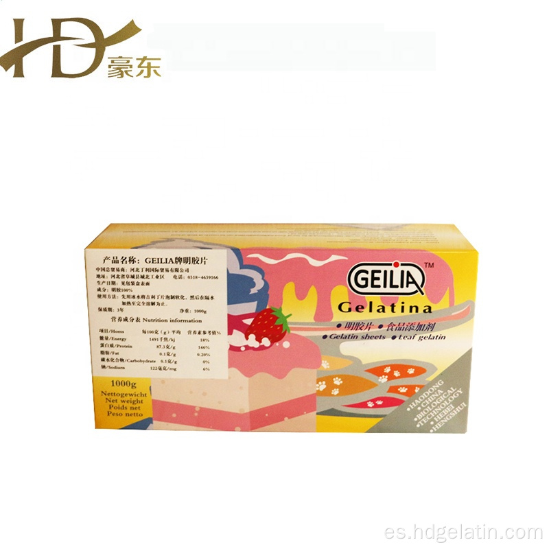 Ingredientes para panadería 3.3g Hoja de gelatina de gelatina