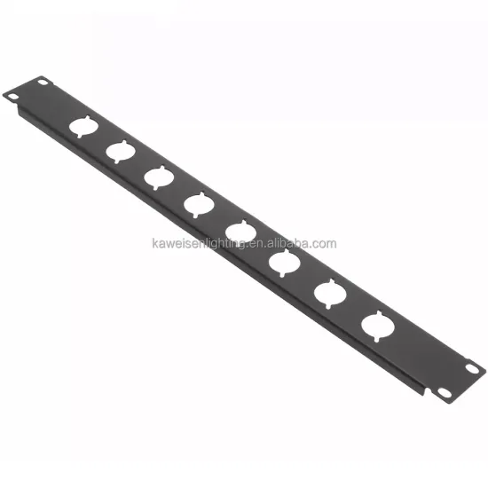 Universal 1U 19\" Equipment Rack Plate with 8 Punch-Out Ports and Audio XLR Blanking Panel