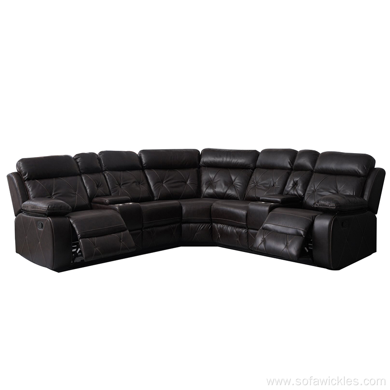 Breathable Air Leather Recliner Corner Sofa Set