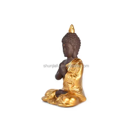 Golden Ceramic Buddha Statue - Elegant Home Decor with Intricate Cassock Design