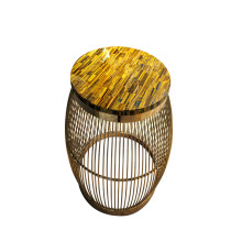 CANOSA yellow tiger eye coffee table with golden stainless steel