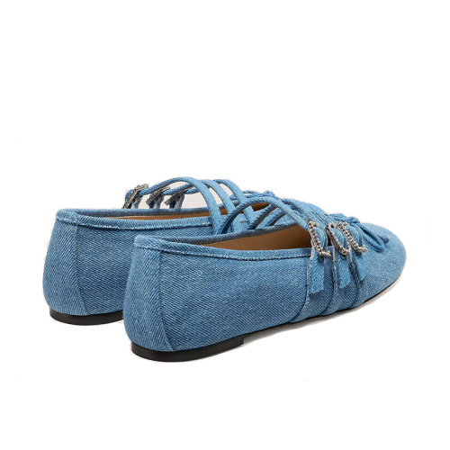 Crystal Adorned Flat Shoes with Bow Toe Design