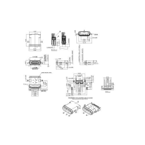 Type-C 24P Female Waterproof IPX7 90° SMT