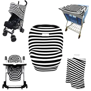 Black Stripe Nursing Scarf: Stretchy Breastfeeding Canopy for Infant Strollers and Car Seats