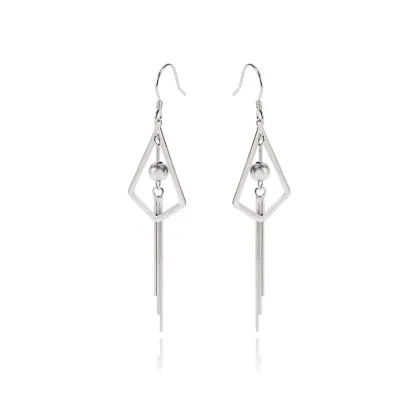Silver 925 Geometric Statement Earrings Tassel Earrings