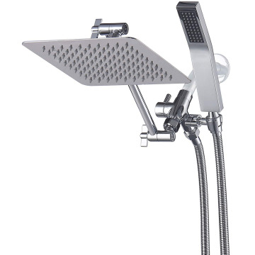 GALENPOO Metal Dual Square Shower Head Combo: Rain Shower Head, Handheld Shower & Adjustable Extension Arm