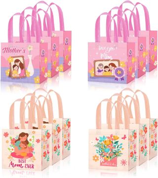 12Pack Non-Woven Love Mom Party Favor Treat Bags with Handle for Mother's Day and Birthday Parties