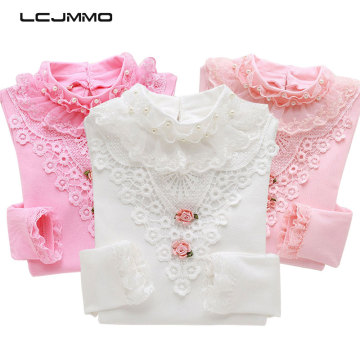 LCJMMO Fashion Spring Lace Girls Blouse Shirts Tops Cotton Long Sleeve Soild Girl School Blouse Shirts Blusas Children Clothing