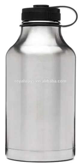 Stainless Steel Water Bottle and Beer Growler, Insulated, Wide Mouth, 64-Ounce, Classic Stainless